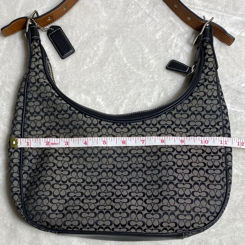 Coach Signature Jacquard Hobo in Black and Tan
